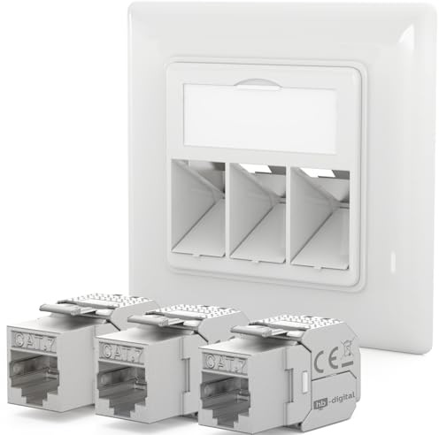 HB-DIGITAL 3-port CAT 7 nätverksuttag med verktygsfri Keystone max. 10 Gbit/s infälld nätverksuttag RJ45-uttag STP skärmad RJ45-datalåda LAN-uttag – signalvit RAL 9003