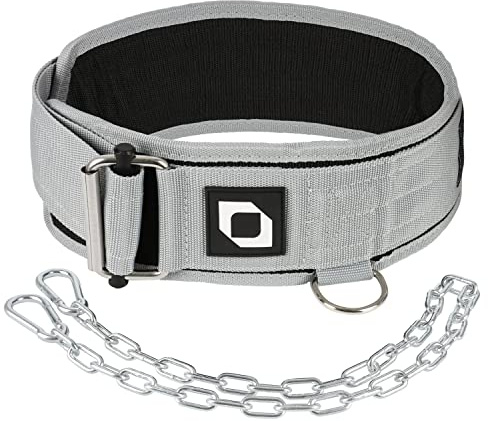 Optimance Multi Purpose Weight Lifting Belt & Weighted Dip Belt,Functional Exercise, Strength Training, Powerlifting, Deadlift, Squat, Olympic Lifts,Weighted Dips, Pull-ups 100% Nylon (Medium, Gray)