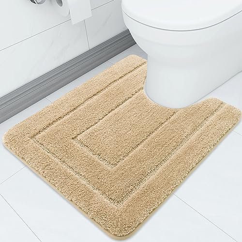 Homaxy Mikrofaser Badematte rutschfeste Weiches Vorleger Toilette mit Ausschnitt 51 x 61 cm, Saugfähig Badezimmerteppich Stand WC, Waschbar Badteppich für WC,Beige