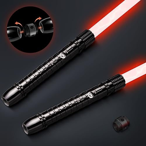 Ricyea Ljussvärd RGB 11 färger lasersvärd med aluminiumsvärdhandtag, USB-uppladdningsbar FX ljussabel med ljudeffekt, lasersvärd för halloween, cosplay för barn och vuxna (set om 2 svart)