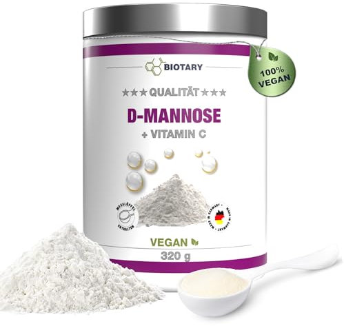D-Mannose Pulver – 2000 mg Tagesportion – 320 g – mit Vitamin C – inclusive Pillenbox – Laborgeprüft – Vegan – Premium Qualität – 100% Natürlich – Ohne Zusätze