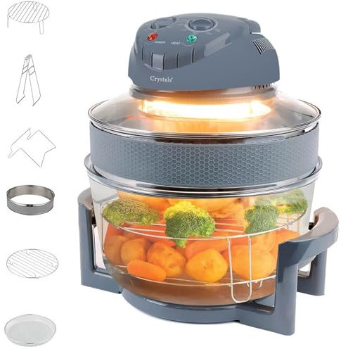 Crystals 17L/1400W Air Fryer, Halogen Oven Fryer Oil-free Meals With Our Manual Air Fryer, Includes Accessories Pack, 60 Minute Timer & Extender Ring, For Baking, Roasting, Grilling Variety Of Dishes