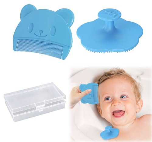 Wekuw 2 Stücke Baby Bürste Baby Haarbürste Baby Zubehör Baby Kamm Haarbürste Baby Silikon Baby Badebürste Hilft Bei der Sanften Massage der Kopfhaut, Geeignet für Neugeborene und Kleinkinder