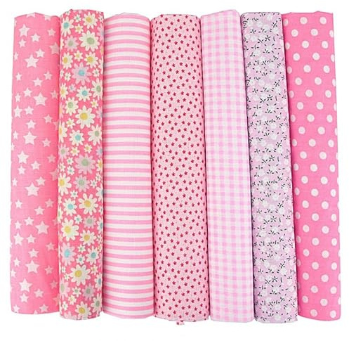 Bomullstyg tygpaket, 7 stycken 50 x 50 cm tyger för sömnad, lapptäcke, gör-det-själv tygpaket, metervara, tyger för kläder, sängkläder, gardiner, dukar – rosa