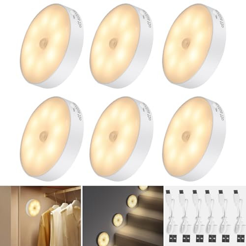 Weinsamkeit Luz Nocturna con Sensor de Movimiento Recargable por USB - LED para Armario, Escaleras, Pasillos, Cocinas - 6 Pack (B)