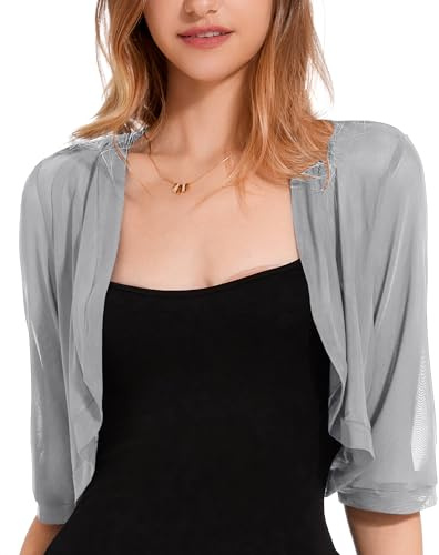 ATXNN Women's Bolero Shrug Chiffon Cropped Cardigan Half Sleeve Sheer Tops