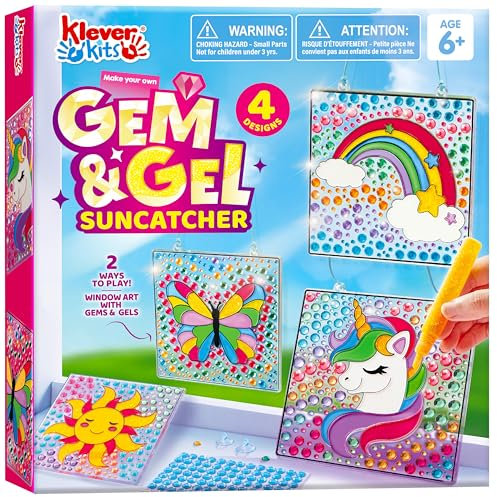 Klever Kits Suncatcher Fenster Bastelsets für Kinder,Geschenke für Mädchen 6 7 8 9 10 11 12 Jahre,DIY Diamant Malset Spielzeug,Basteln Mädchen Painting Set,Kreative Schmetterling Geschenke(4 Themen)