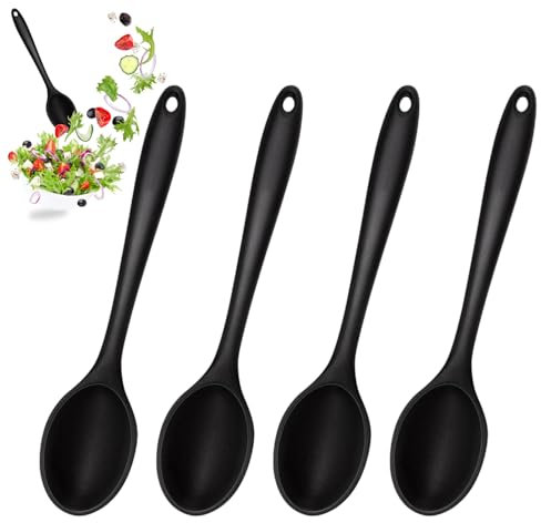 4 Pezzi Cucchiaio Silicone Cucina, Mestolo Resistente al Calore per Cucinare, Mescolare e Cuocere - Utensili da Cucina