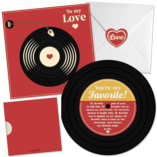 UnimaxPrint Retro Valentines Card for Him or Her, Romantic Gift for Husband Wife, Boyfriend or Girlfriend, Love Notes for Couple, Vinyl Record Birthday Card, Valentines Day Gifts For Men and Women