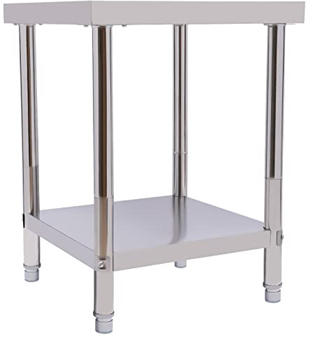 WSIKGHU Table de cuisine en acier inoxydable à 2 niveaux - 60 x 45 x 80 cm - Table de cuisine en acier inoxydable avec étagère réglable en hauteur - Pieds réglables - 400 kg