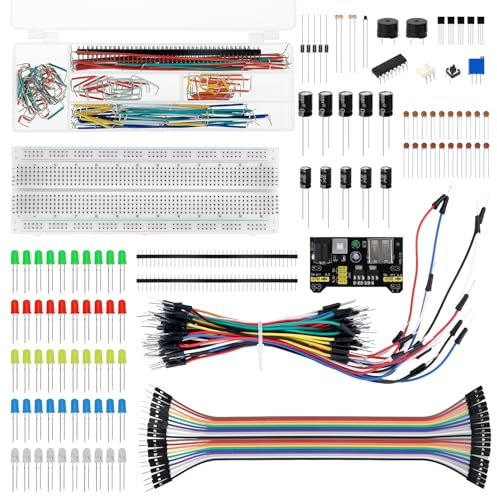 QWORK® 420 Pcs 37 Values Electronics Component Kit with Breadboard, Power Module & Jumpers, Compatible with Arduino, STM32, Raspberry Pi