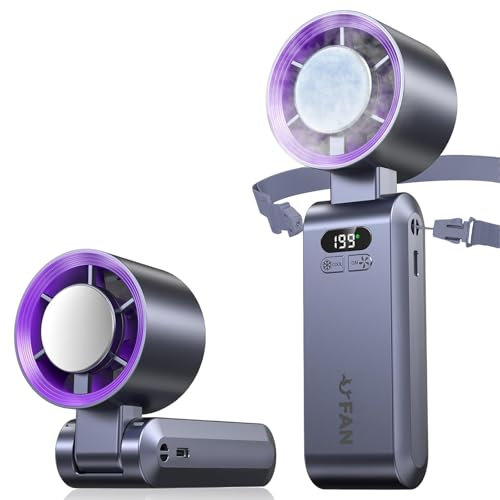 CATGIFF Mini Ventilatore Portatile Turbo,Ventilatore a Mano,Funzione di Raffreddamento,1-199 velocità,con display LED,Batteria da 5000mAh Ventilatore da Collo per i viaggi,il plein air,l'hogar(Grigio)