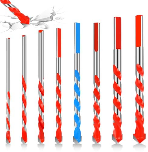8 Pezzi Set Punte de Trapano Ø 3-12mm, Punta in Carburo di Tungsteno trapanopunte, Punte trapano muro professionali,per Vetro, ferro, Cemento, Mattoni, Legno Metallo Gres Plastica
