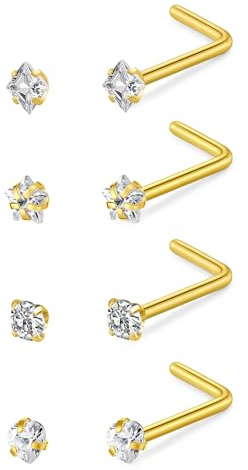 LAURITAMI 20 g nässtift rostfritt stål diamant CZ näsdubbar söt formad liten nässmycke för kvinnor män näsa piercing smycken