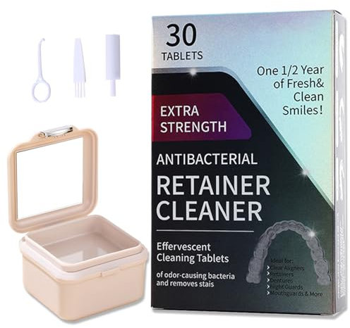 Retainer Reinigungstabletten + Aufbewahrungsetui, 30 Gebissreiniger Tabs Für Starke Flecken & Geruchsentfernung, Portables 2-In-1 Zahnspangen Pflege, Universell Für Herausnehmbare Prothesen/Retainer