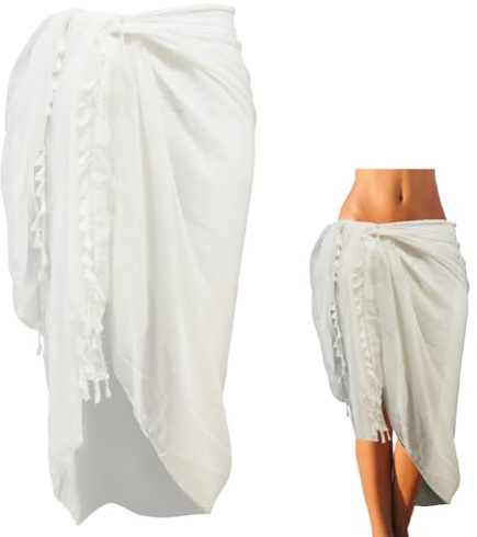 CABODYALS Copricostume Lungo Bianco con Frange Pareo Costume Da Bagno Sciarpa Trasparente In Rete Copricostume Alla Moda Rettangolo In Cotone Bikini Estivo Costume Da Bagno Sexy Copricostume Scialli p