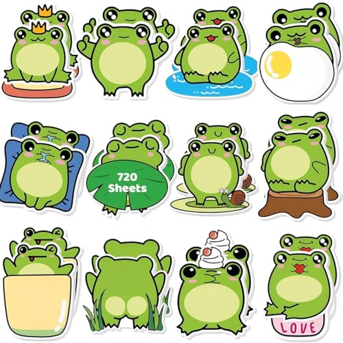 720 Feuillets 24 Pcs Blocs Feuillets Autocollants, Grenouilles Notes Autocollante, Autocollants Convient aux Mémos, Messages, Petits Cadeaux Anniversaire pour élèves et anniversaires d'enfants
