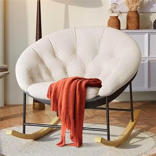 YOLEO Round Saucer Rocking Chair Nursery, Modern Upholstered Nursery Rocking Chairs and nursery Glider with Cozy Cushion, Comfy Nursing Chair for Breastfeeding & Reading, Fits Living Room & Bedroom