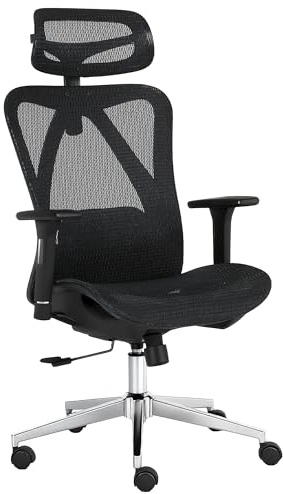 AUNEK Silla Oficina Ergonómica con Reposacabezas, Reposabrazos 3D, Soporte Lumbar, Respaldo de Malla Transpirable, Silla Giratoria con Inclinación 130° y Altura Ajustable para Oficina o Teletrabajo