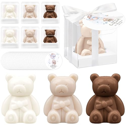 36 jabones de regalo para baby shower, hechos a mano, dulce, jabón decorativo con caja de regalo, tarjetas de agradecimiento para baby shower, niños, niñas, invitados, obsequios, color blanco y marrón
