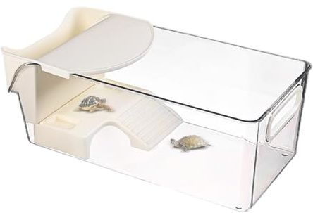Turtle Aquarium - Acuario multifunción | Terrario Hábitat con zona de alimentación, tanque simple limpio y transparente para tortuga, cangrejo de río, cangrejo ermitaño, reptiles