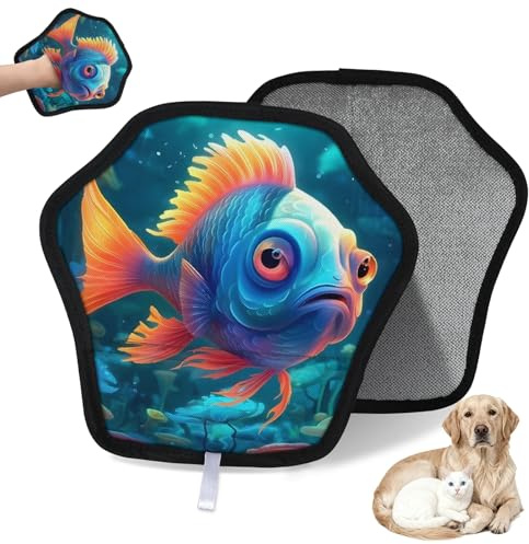 WowPrint Colorful Oceans Gant d'épilation de poils d'animaux domestiques pour chat et chien Gants électrostatiques réutilisables Brosse Outil pour canapé, vêtements, tapis, meubles, siège de voiture 1