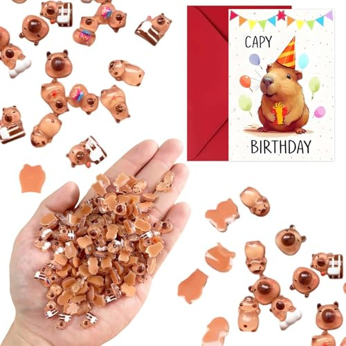 52 PCS Capybara Birthday Card and Mini Resin Capybaras Set, Cute Capybara Birthday Decorations Funny Birthday Greeting Cards with Envelope, Capybaras Gifts for Girls Suitable for Family and Friends