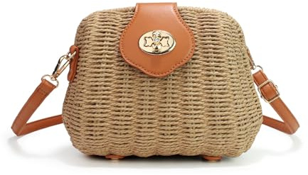HuiYStar Sac en Rotin Tressé à la Main pour Femme,Sac Bandoulière en Paille tressée,Sac de Plage D'été