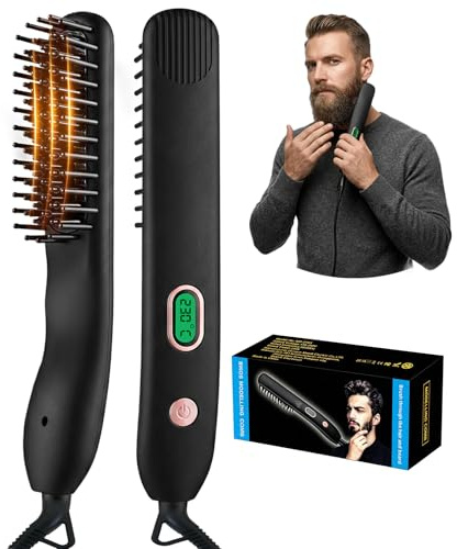 Heated Beard Straightener for Men Travel & Home, Silicone-Like Texture