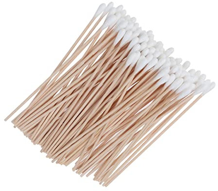 Rosenice Lot de 100 tampons médicaux en coton, avec longs bâtonnets en bois et coton sanitaire rond – Pour nettoyage de l'oreille ou soin de plaies