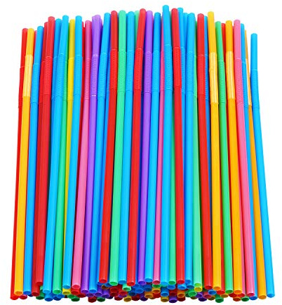 200 Pcs Colorful Plastic Long Flexible Straws.(0.23'' diameter and 10.2 long)