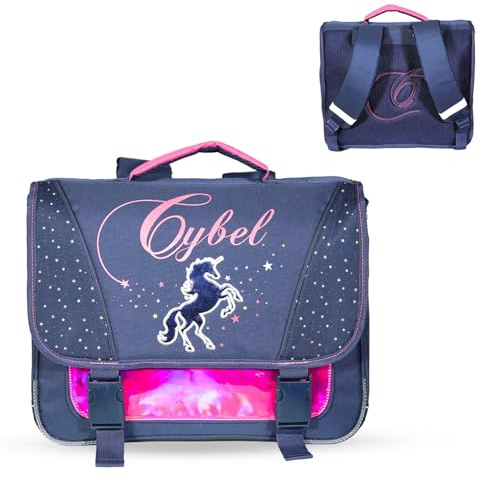 Bagtrotter - Cartable 38 cm - Cybel Cheval Licorne Marine et Rose - Primaire - Dos et bretelles rembourrés - Bandes réfléchissantes - Licence Officielle Cybel