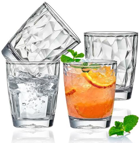 Lot de 4 gobelets en plastique transparent incassable de 300 ml pour eau, thé, lait, bière, jus de fruits, verres réutilisables pour enfants, adultes, barbecue, fêtes et utilisation quotidienne