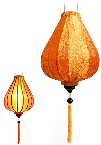 Art Saigon Linterna Asiática de Seda Naranja G - Diámetro Ø29cm - Farolillo Hoi An en Tela, Bambú y Madera - Artesanía Vietnamita y Decoración Asiática (Ref. G20-O)