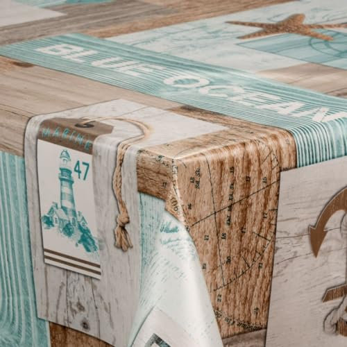 Wachstuch-Tischdecke Wachstischdecke Tischwäsche Abwaschbar Wachstuchdecke G11, Muster:Anker Boot Ozean Maritim, Größe:80x80