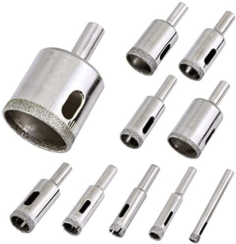 Brocas de diamante, Juego de brocas de núcleo hueco de 10 piezas para cerámica, vidrio, porcelana, agujero de diamante, juego de baldosas de vidrio, 6 mm a 30 mm