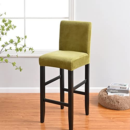Qelus Barhocker Bezüge aus Stretch-Samt für Thekenhocker, Abnehmbar Waschbar Esszimmerstuhl-Bezüge (4 Stück Samtgrün)