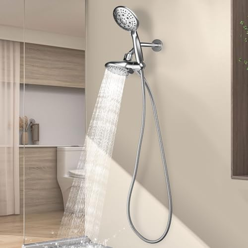 Cobbe 48-Setting High Pressure 3-Way Shower Head Combo, Hand Held Shower & Rain Shower Separately or Together, 4.7 Dual 2 in 1 Showerhead with Stainless Steel Hose - Chrome - U.S. Invention Patents