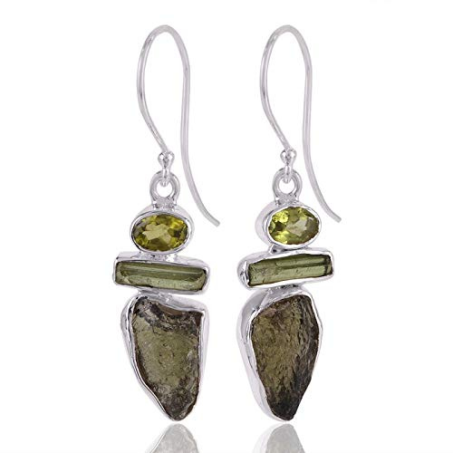 Moldavit, Peridot 925 Sterling Silber Ohrhänger Geschenk