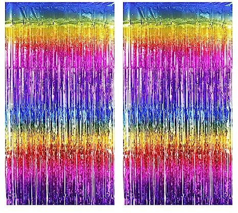 Drucilla Lametta Vorhang, 2 Stück Glitzer Folien Fransen Lametta Vorhänge, Glitzer Tinsel Curtain für Party, Geburtstag, Hochzeit, Happy Birthday Deko, 1m x 2m, Light Gradient 01