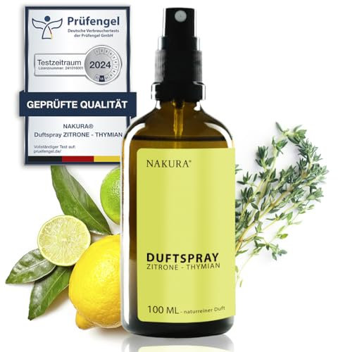 NAKURA® Bio Raumspray, Duftspray und Lufterfrischer ZITRONE - THYMIAN Bio 100 ml - natürliches Bio Air Spray aus reinen ätherischen Ölen - Raumduft ohne Chemie