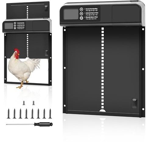 Automatische Hühnerklappe mit Zeitmodus, Elektrische Hühnerstall mit Wasserdicht Großes Display, für Sichere Hühnerhaltung, Auch für automatische Kätzchen- und Welpentüren erhältlich