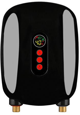 Mini Durchlauferhitzer Tankless Kleindurchlauferhitzer Wassererhitzer Elektronisch Warmwasserbereiter mit Digitaler Bildschirm 6,5KW Schwarz für Bad Küche