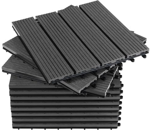 Montafox WPC Fliesen 30 x 30 cm 22 Stück / 2m² Grau Terrassenfliesen Klicksystem Fliese Holzoptik Bodenbelag Klickfliesen Terrasse Balkon, Größe (Fläche):2 m² | 22 Fliesen, Farbe:Grau