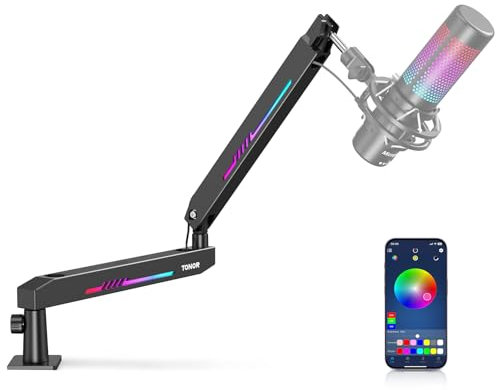 TONOR RGB Gaming Mic Arm, Low Profile Microphone Boom Arm Stands, Microphone Holder with controllable RGB Light, Cable Management, Compatible with most microphones, for Streaming, Studio, T90LP