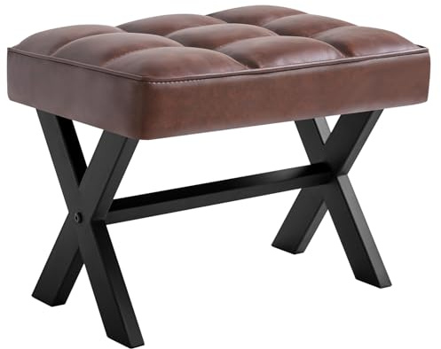 IBUYKE Liten 30,48 cm H fotstödspall, fyrkantig PU fotpall med metall X-ben, multianvändning som litet sidobord, stegpall för vardagsrum, sovrum, entré, kontor, mörkbrun WBD012Z