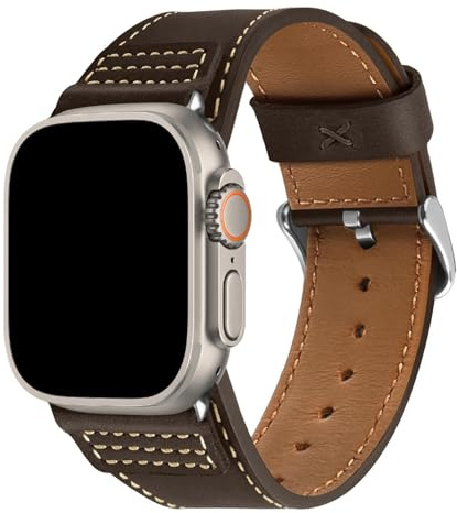 Wristitani Vintagearmband i äkta läder, för Apple Watch 38 mm, 40 mm, 41 mm, 42 mm, 44 mm, 45 mm, 46 mm och 49 mm, ersättningsarmband i unisexmodell, för iWatch Ultra 2, serie 10/9/8/7/SE/6/5/4/3/2
