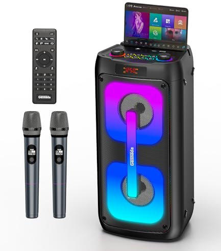 Máquina de Karaoke 2 microfonos inalambricos,Altavoz Karaoke Profesional Completo,Bluetooth portátil con Luces LED,Sistema PA,para Fiestas,Regalo,al Aire Libre,soporta Bluetooth/TF/USB/AUX/TWS