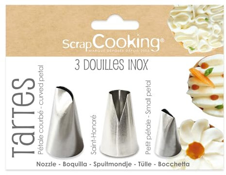 ScrapCooking - 3 Douilles pour Tartes - Douilles Pâtisserie en Inox - Qualité Professionnelle - Embouts Poches à Douille - Décoration Gâteau Dessert - Fleur, Pétale, Saint Honoré - 1836