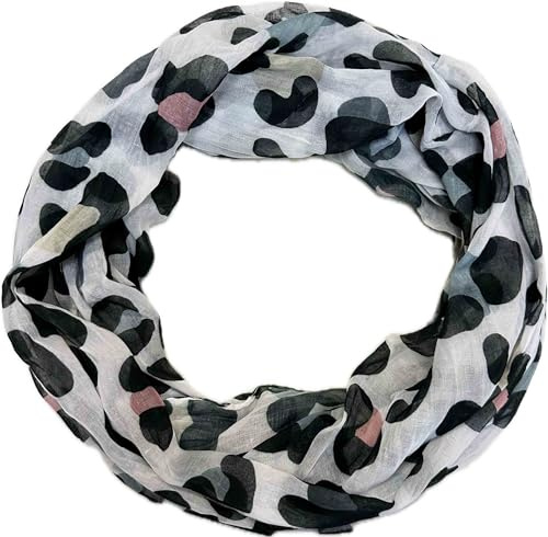 Jeamis leopard siden loop gradient vår rund halsduk unisex sommar höst lätt halsduk stola silke lejon djur, GRÅ, 160 x 48 cm